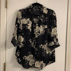 Flowered Button Down Blouse
